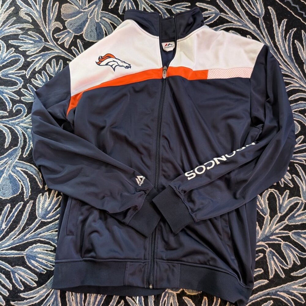 MAJESTIC NAVY BLUE DENVER BRONCOS NFL FOOTBALL STITCHED TRACK JACKET 2XT